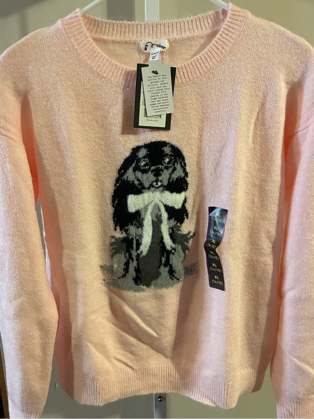 Kids Pink Puppy Graphic Crewneck Sweater